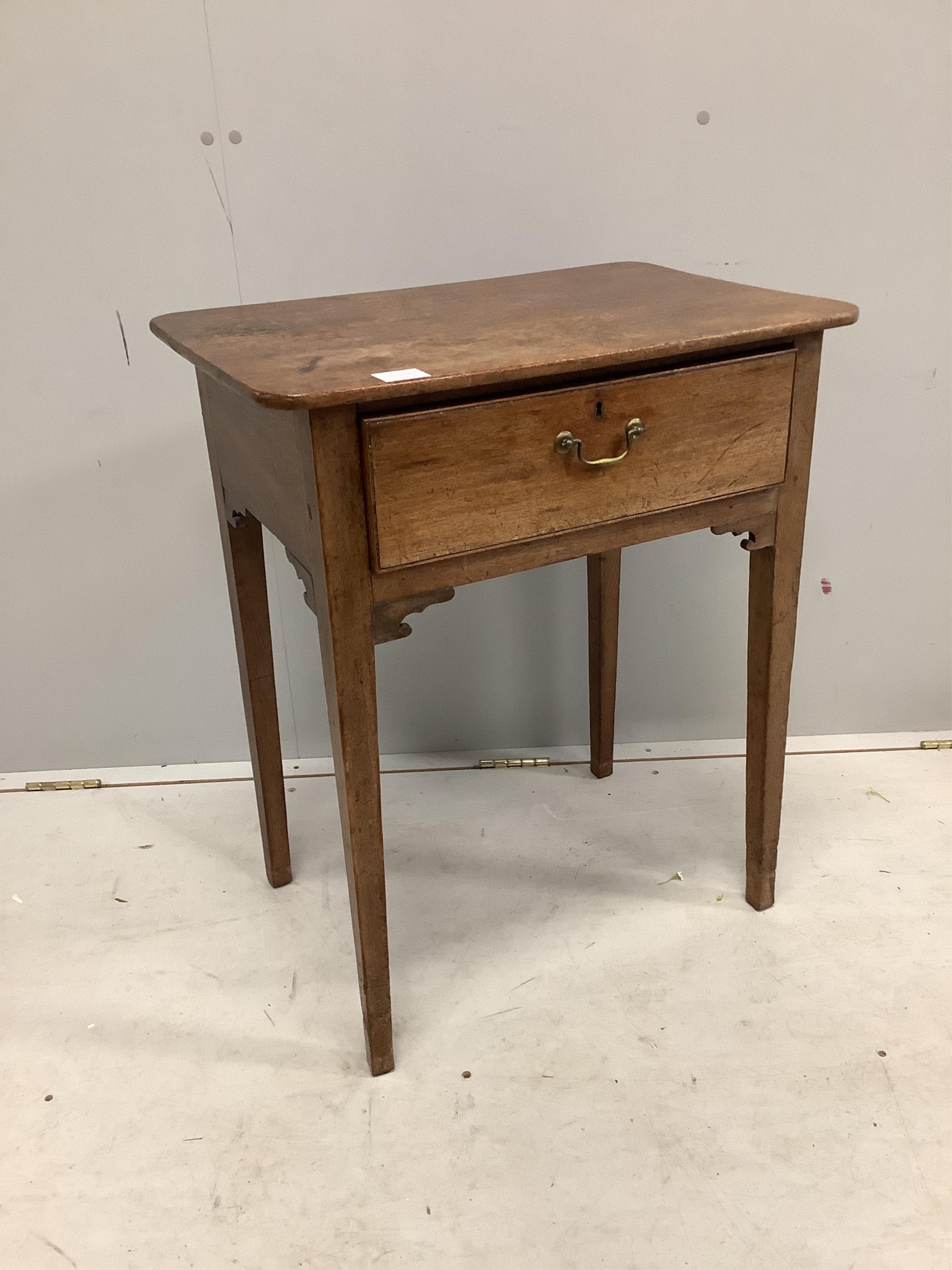 A small George III mahogany side table, width 62cm, depth 42cm, height 73cm. Condition - poor to fair